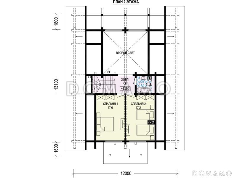 Проект деревянного дома с мансардой, вторым светом и сауной / План мансардного этажа
