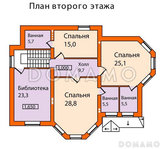 Проект кирпичного дома с большими, выразительными эркерами / План мансардного этажа