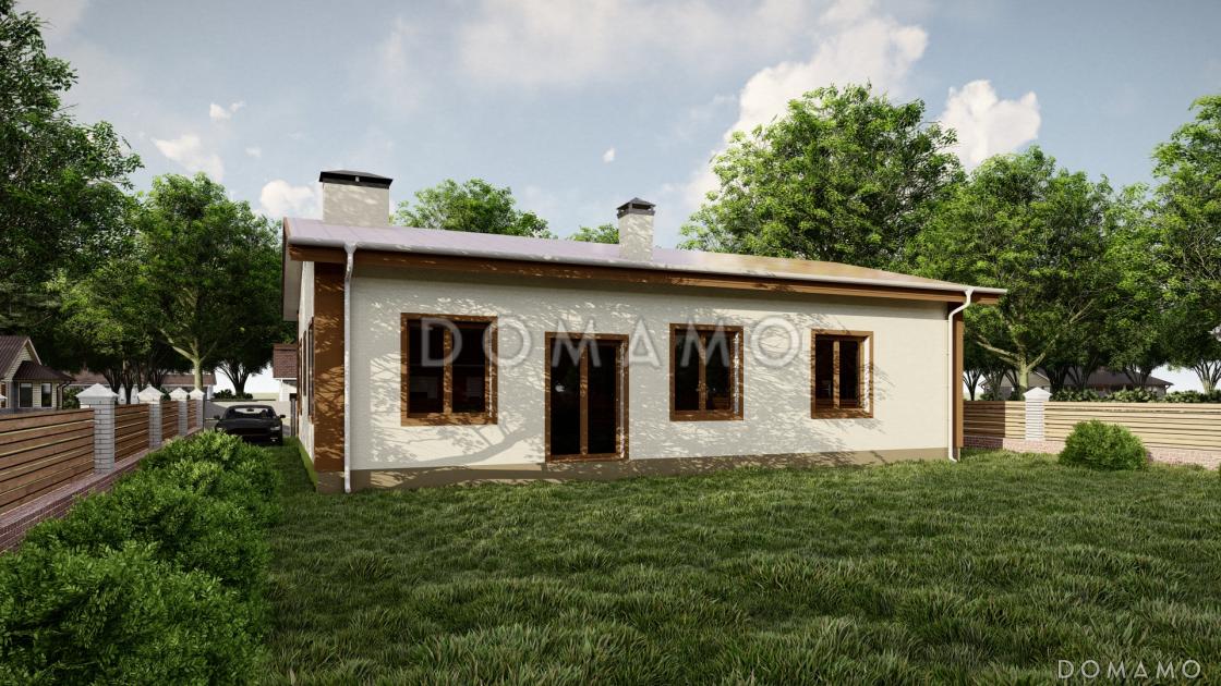 Проект дома с тремя спальнями, гостиной-кухней и постирочной / 1