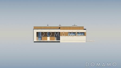 Проект просторного современного одноэтажного дома из кирпича с тремя спальнями, кабинетом / Фасад 2