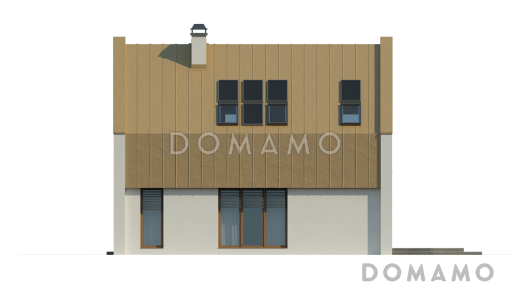 Проект одноэтажного мансардного дома из газобетона с большой гостиной и современными элементами экстерьера / Фасад 2