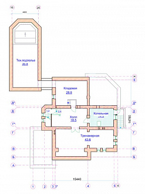 Проект коттеджа с двусветной гостиной, отдельным бассейном и гаражом / План цокольного этажа Проект коттеджа с двусветной гостиной, отдельным бассейном и гаражом / План цокольного этажа