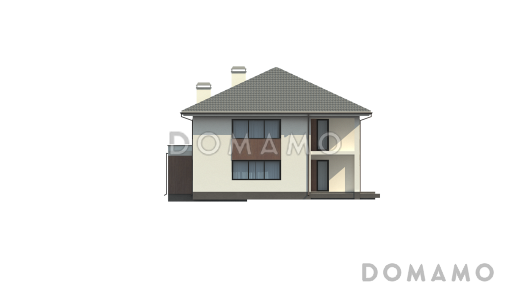 Проект просторного двухэтажного дома из кирпича со встроенным гаражом и двумя террасами на обоих уровнях / Фасад 4