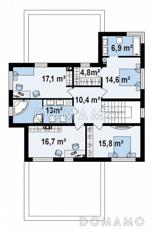 Проект просторного двухэтажного дома из кирпича с четырьмя спальнями,  гаражом и сауной / План 2 этажа