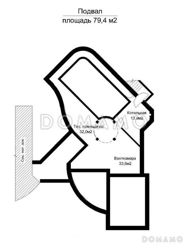Проект современного бассейна со сложной формой  / План цокольного этажа Проект современного бассейна со сложной формой  / План цокольного этажа