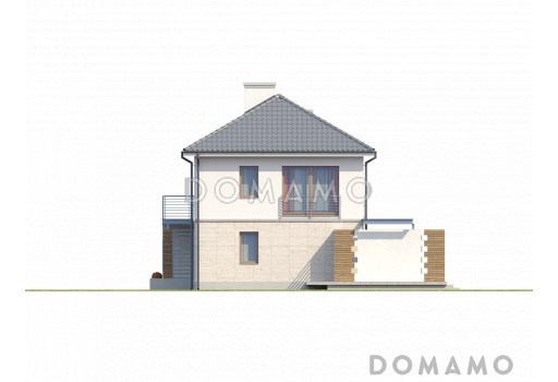 Проект двухэтажного дома из газобетона с четырьмя комнатами, гаражом и открытой террасой над ним / Фасад 3