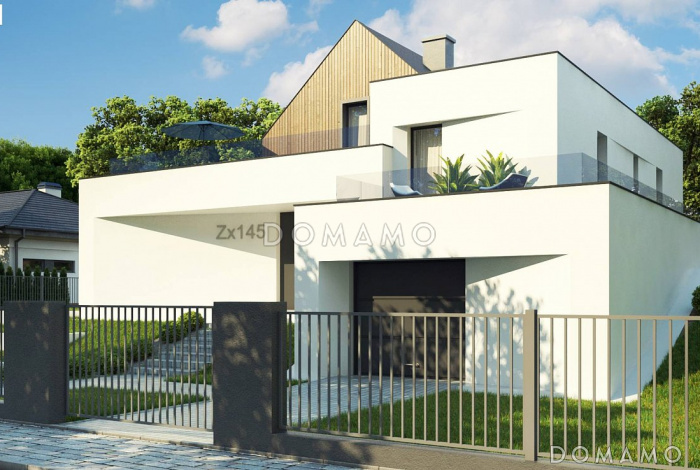 Проект современного двухэтажного дома из кирпича необычной формы и планировки с подземным гаражом и террасой на втором этаже Проект современного двухэтажного дома из кирпича необычной формы и планировки с подземным гаражом и террасой на втором этаже