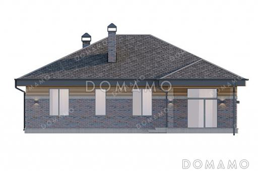 Проект одноэтажного дома с мастер-спальней, просторной кухней-гостиной, сауной и постирочной / Фасад 1