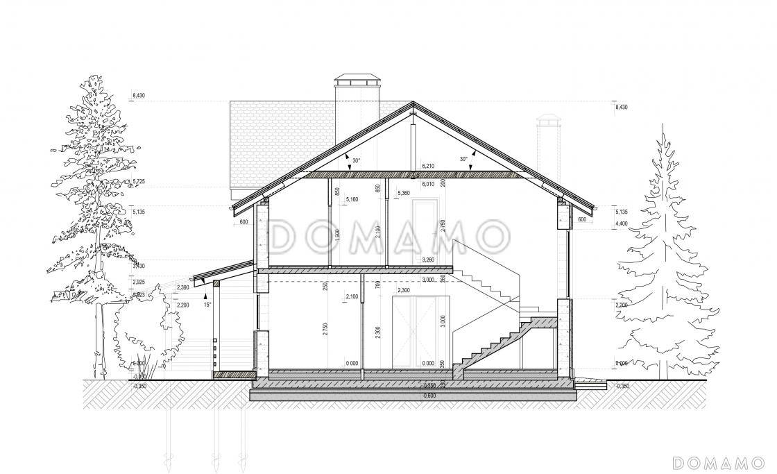 Проект дома с террасами, совмещенной кухней-гостиной, сауной, мастер-спальней на мансардном этаже / 3