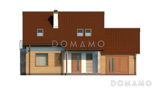 Проект одноэтажного дома из кирпича с жилым мансардным этажом и гаражом / Фасад 1