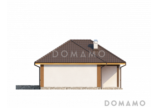 Проект небольшого одноэтажного дома из кирпича с тремя спальнями и красивой угловой террасой / Фасад 3
