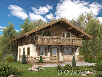 Проект каркасного дома с большим балконом на мансардном этаже