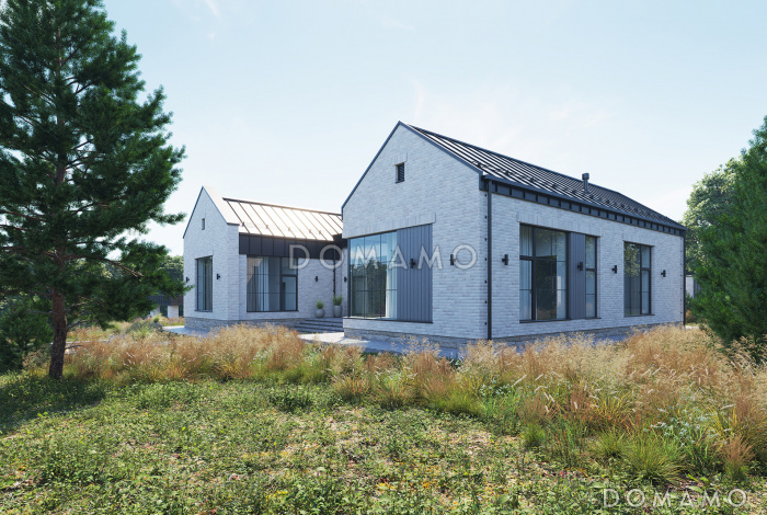 Проект дома с патио, двумя приватными зонами и кабинетом Проект дома с патио, двумя приватными зонами и кабинетом