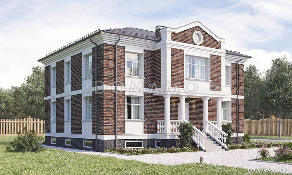 Проект двухэтажного дома с подвалом и гаражом на два автомобиля / 1