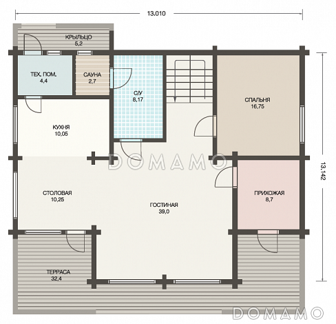Проект дома из клееного бруса для круглогодичного проживания семьи / План 1 этажа Проект дома из клееного бруса для круглогодичного проживания семьи / План 1 этажа