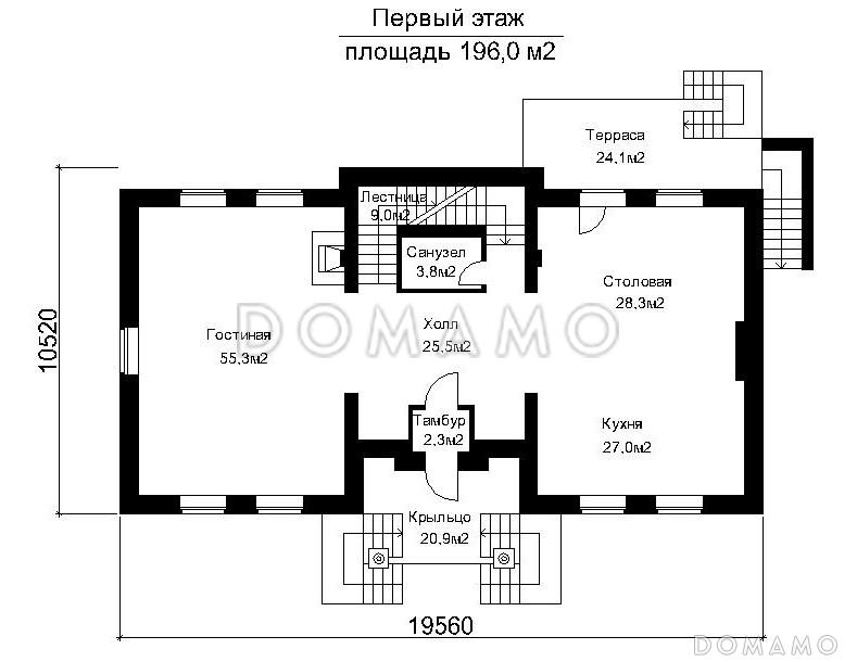 Проект загородного дома с большой бильярдной / План 1 этажа