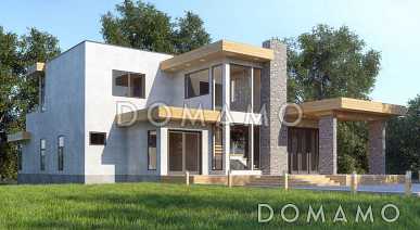 Проект двухэтажного дома с панорамным остеклением и плоской кровлей