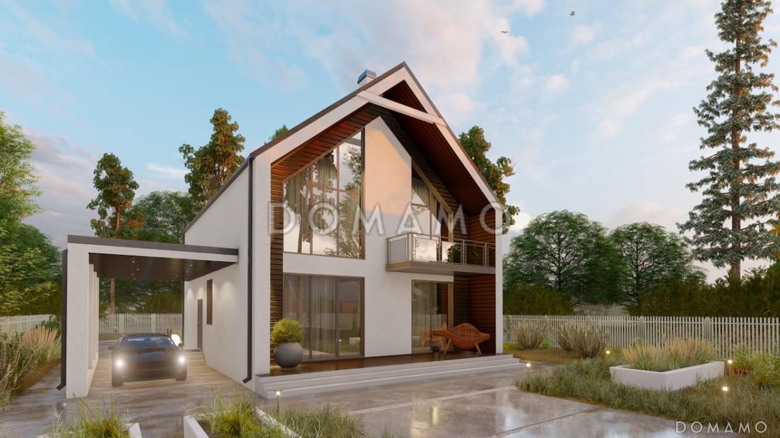 Проект двухэтажного дома в стиле барнхаус с 4 спальнями, вторым светом, крытой террасой и автонавесом / 3