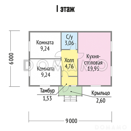 Проект одноэтажного дома 6х9 / План 1 этажа