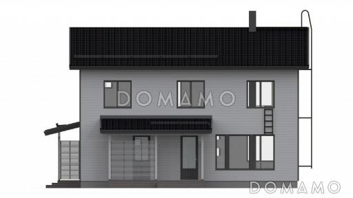 Проект каркасного дома с большой гардеробной в спальной комнате на втором этаже / Фасад 1