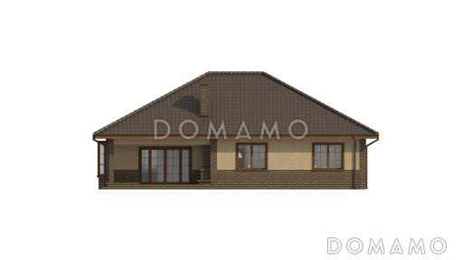 Проект одноэтажного дома из кирпича с облицовкой кирпичом с зоной барбекю на террасе / Фасад 4