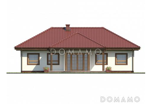 Проект комфортного одноэтажного дома из кирпича с тремя спальнями, просторной гостиной и с возможностью обустройства мансардного этажа / Фасад 4