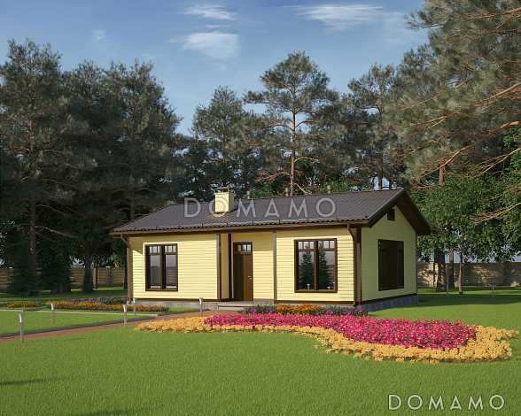 Проект одноэтажного каркасного дома с камином