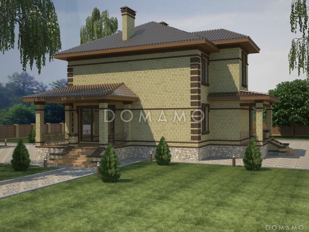 Проект двухэтажного дома с пристроенным гаражом, террасой и крыльцом / 2