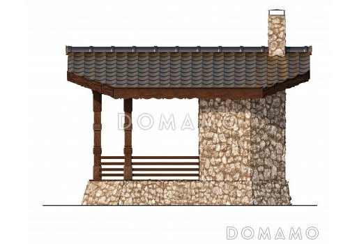 Проект беседки традиционной формы с обеденной зоной и зоной барбекю / Фасад 4