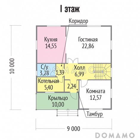 Проект двухэтажного дома из клееного бруса с удобной планировкой / План 1 этажа