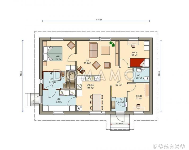 Проект одноэтажного каркасного дома с удобной планировкой / План 1 этажа