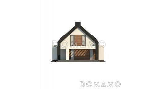 Проект удобного современного одноэтажного мансардного дома из газобетона с гаражом и тремя спальнями на мансарде / Фасад 3