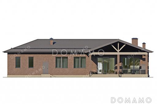 Проект дома с гаражом, навесом, подвалом, мастер-спальней и двумя детскими / Фасад 1