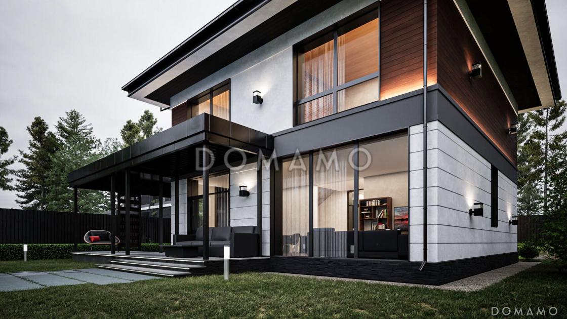 Проект двухэтажного дома с 3 спальнями, кабинетом и автонавесом / 3