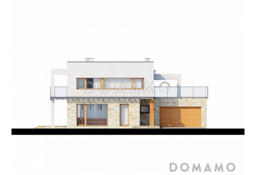 Проект современного двухэтажного дома из кирпича с четырьмя спальнями, кабинетом и гаражом / Фасад 3