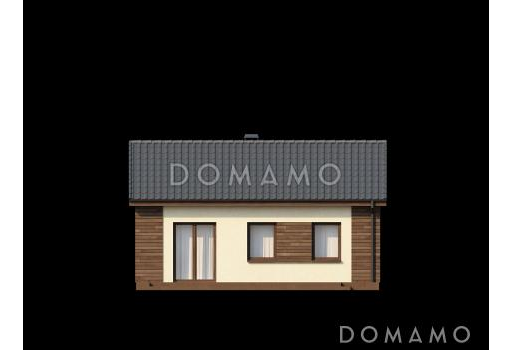 Проект компактного одноэтажного дома из кирпича с большой открытой террасой / Фасад 1