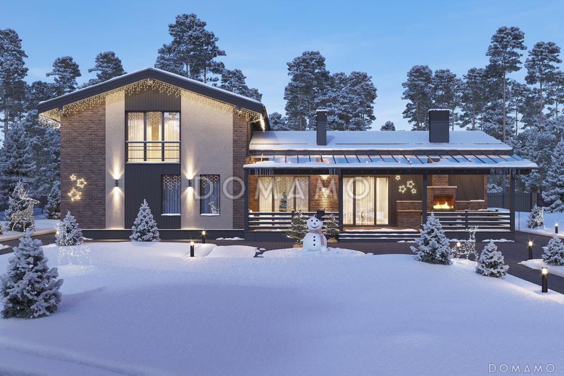 Проект кирпичного дома с мансардой, террасой барбекю и сауной / 11