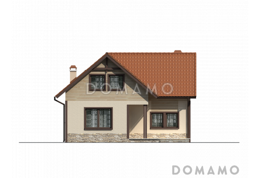 Проект одноэтажного мансардного дома из газобетона с дополнительной спальней на первом этаже / Фасад 2