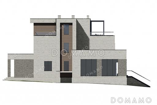 Проект современного особняка с бассейном, бильярдной и открытыми балконами на третьем этаже / Фасад 3