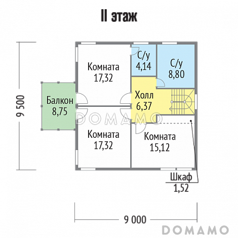 Проект каркасного дома с небольшим патио / План 2 этажа