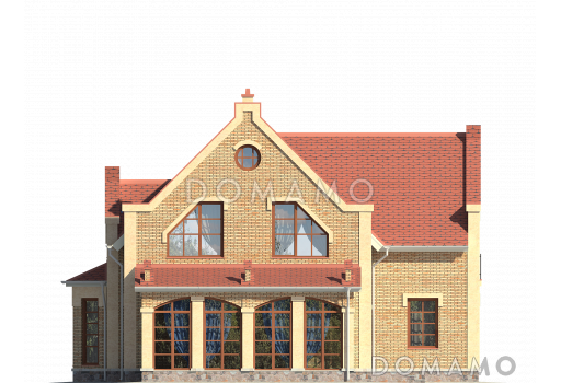 Проект дома из газобетона с просторной верандой / Фасад 1