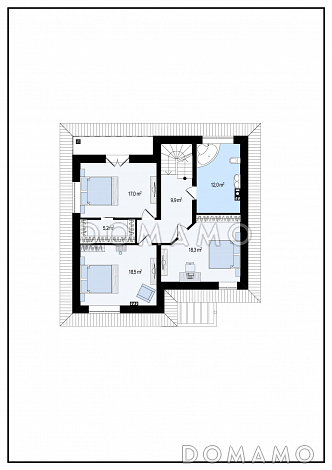 Проект современного двухэтажного дома из кирпича с четырьмя комнатами, большим тех помещением и балконом / План 2 этажа Проект современного двухэтажного дома из кирпича с четырьмя комнатами, большим тех помещением и балконом / План 2 этажа