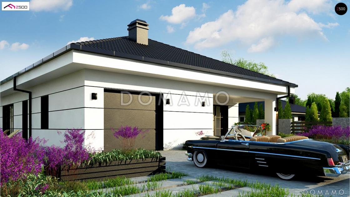 Проект одноэтажного дома из газобетона с тремя спальнями, гаражом и угловой крытой террасой / 6