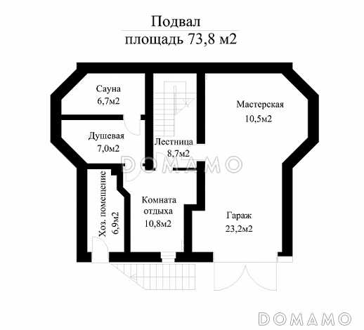 Проект дома на рельефе в стиле фахверк с гаражом в подвале / План цокольного этажа Проект дома на рельефе в стиле фахверк с гаражом в подвале / План цокольного этажа