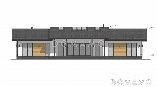 Проект большого одноэтажного дома с шестью спальнями, большой гостиной и террасой S-237 / Фасад 2