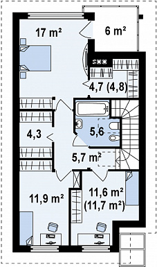 Проект небольшого одноэтажного мансардного дома из кирпича с дополнительной комнатой на первом этаже и угловым балконом / План мансардного этажа
