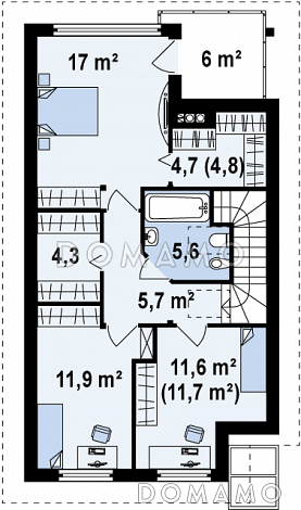 Проект небольшого одноэтажного мансардного дома из кирпича с дополнительной комнатой на первом этаже и угловым балконом / План мансардного этажа