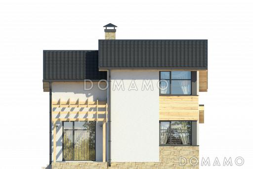 Проект дома с террасой, гостиной с камином, ванной с окном, кухней-столовой / Фасад 4