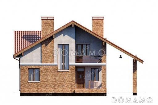 Проект загородного дома с мансардой, навесов для автомобиля, кабинетом и тремя спальнями / Фасад 1