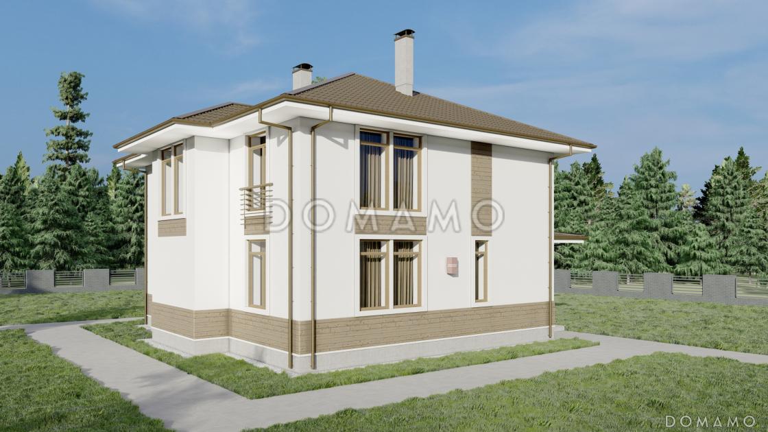 Проект двухэтажного дома с камином в гостиной и тремя спальнями / 2